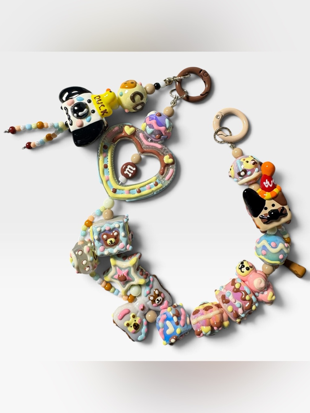 Kawaii Cat Dog Beaded Bag Charm Keychain Pastel Dessert Candy Purse Charm Y2K Gi